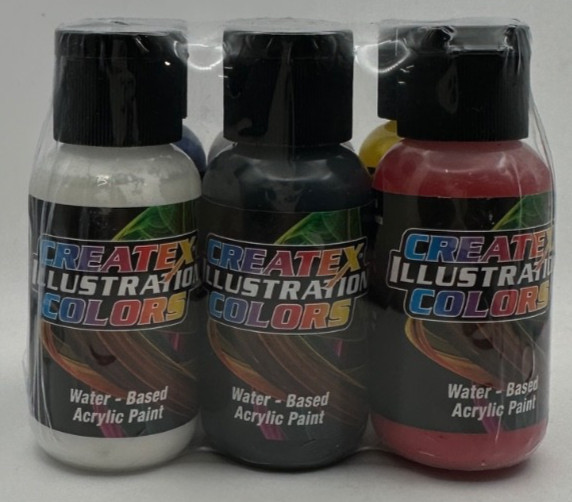 Createx Illustration Colors Water Based Acrylic Paint, Primary Set