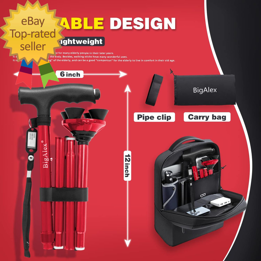 Folding Walking Cane with LED Light,Pivoting Quad Base,Adjustable Walking Stick