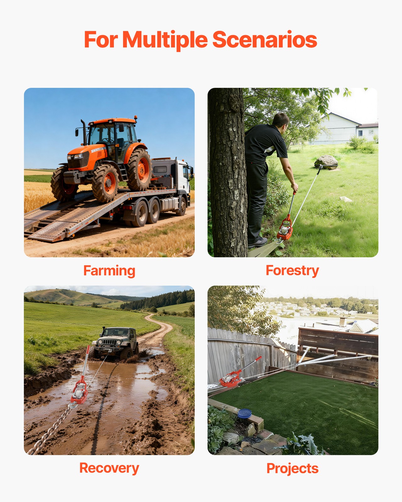 VEVOR Rope Puller 6614 lbs Capacity Come Along Winch 35 ft of 0.3 in Dia Rope