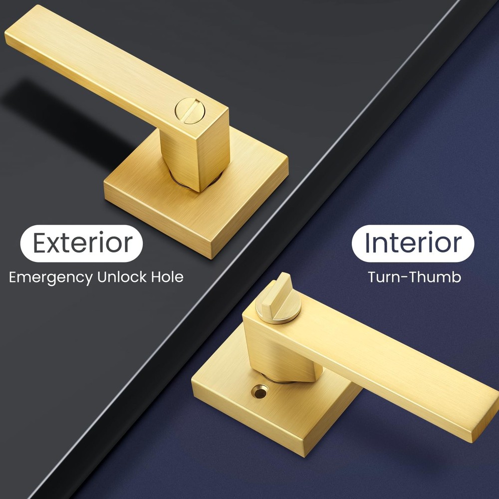 EHOMEWARE 1 Pack Door Levers Knobs Interior in Privacy Lever, Gold