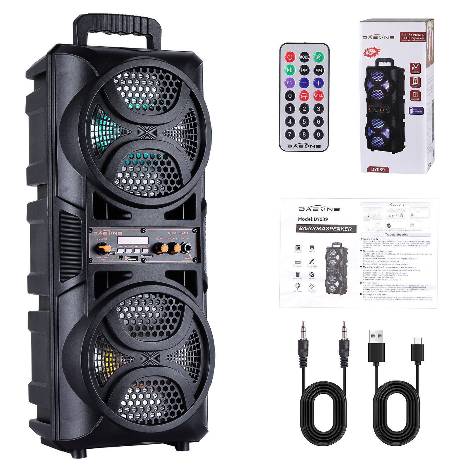 3000W Portable Bluetooth Speaker Sub woofer Heavy Bass Sound System Party+Remote