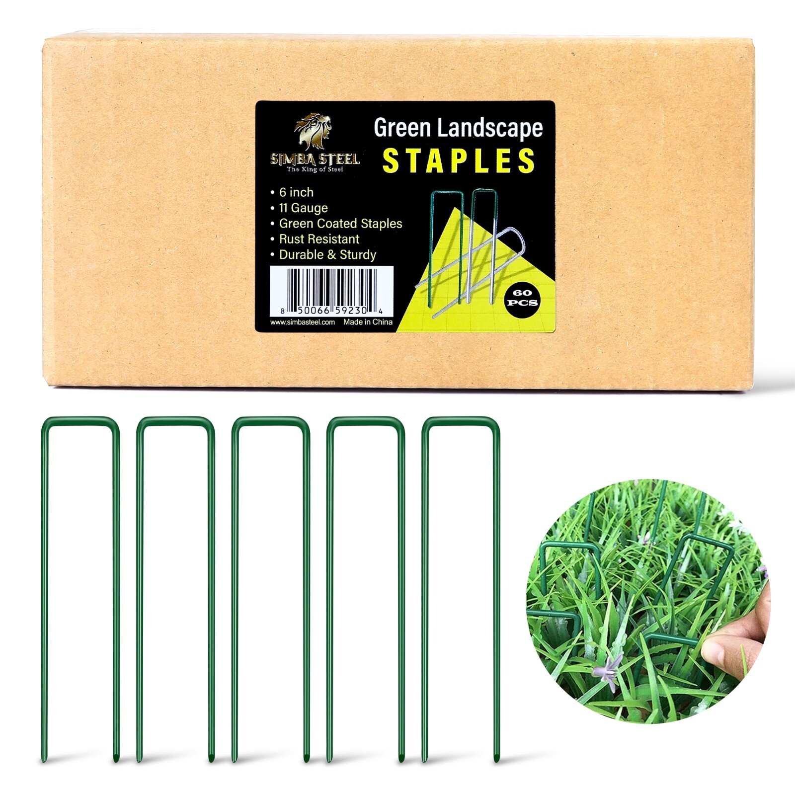 GREEN Landscape Staples 6 Inches 11 Gauge Galvanized Garden Stakes Fabric SOD