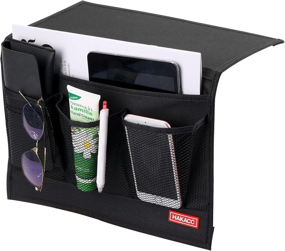 Functional Bedside Caddy in Black Linen - Perfect for Remote & Gadgets