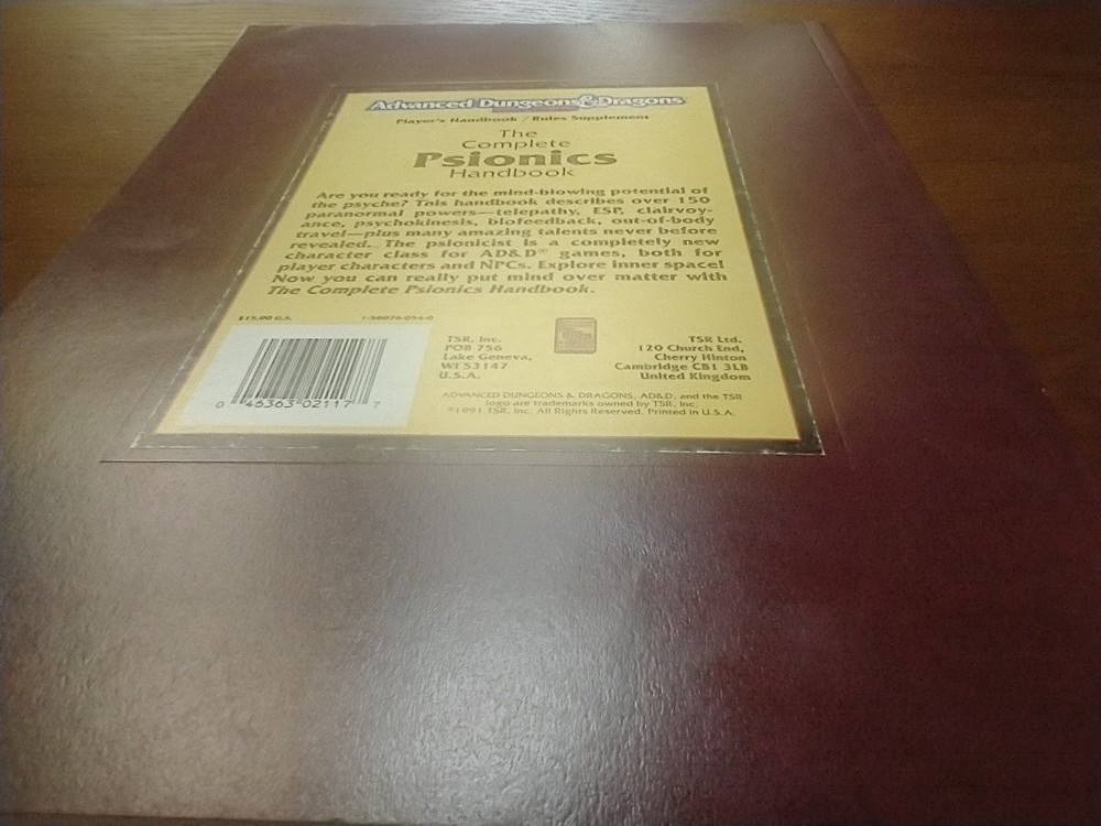 AD&D Dungeons Dragons Complete Psionics Handbook - 2e 2nd Printing 1991 - PHBR5