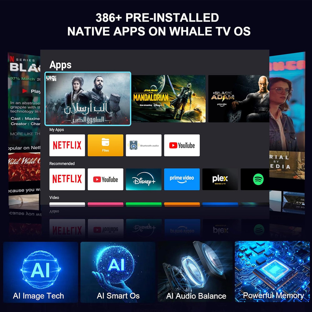 【Compatible with Netflix & 180° Stand】Smart Projector with Wifi and Bluetooth, A