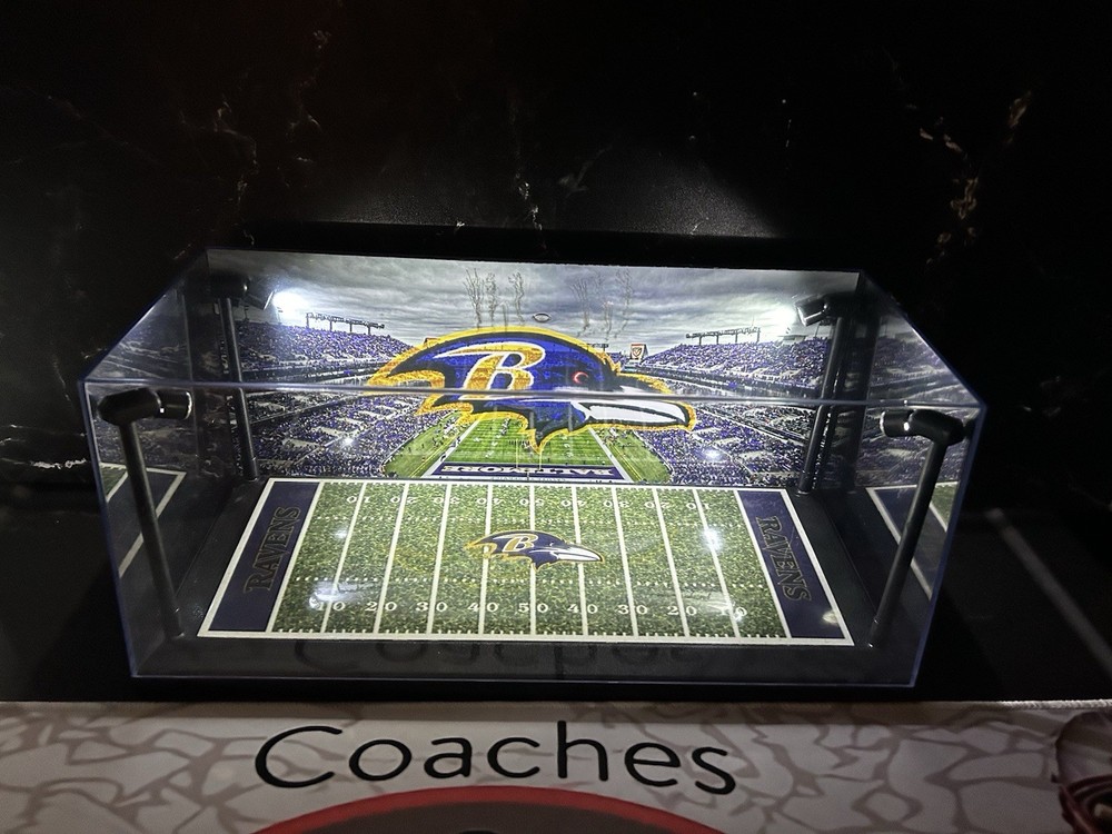 Baltimore Ravens Custom 2 Mini Helmet display case w/ LED lights -