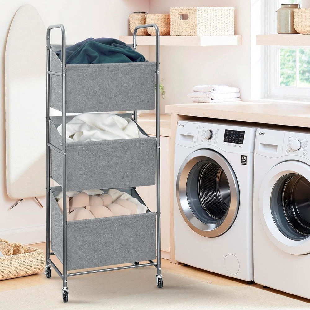3-Tier Vertical Rolling Laundry Hamper W/ Removable Bags 120L Stackable Laundry