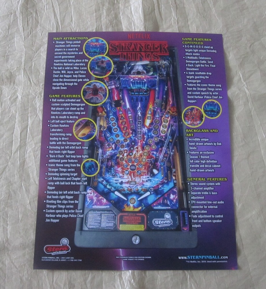 2019 STERN STRANGER THINGS PINBALL FLYER