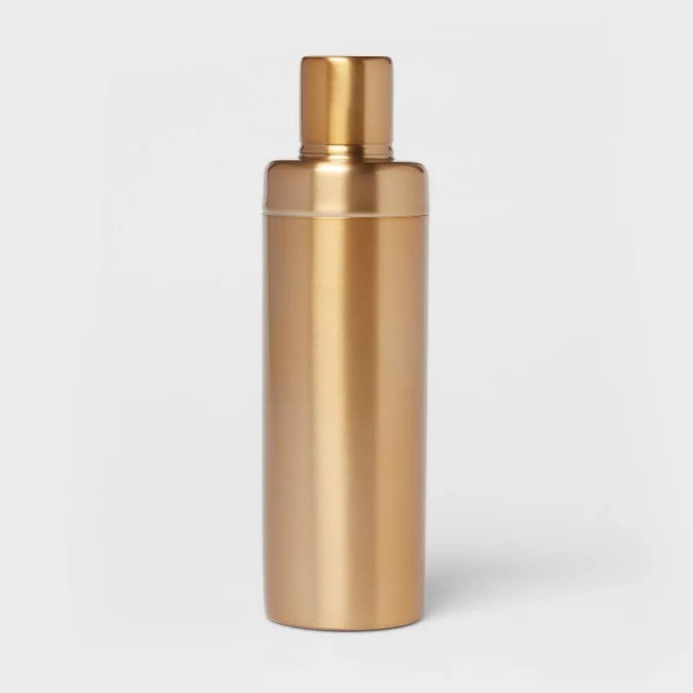 Metal Cocktail Shaker Gold: Stainless Steel, 25oz Capacity, Lacquered Finish