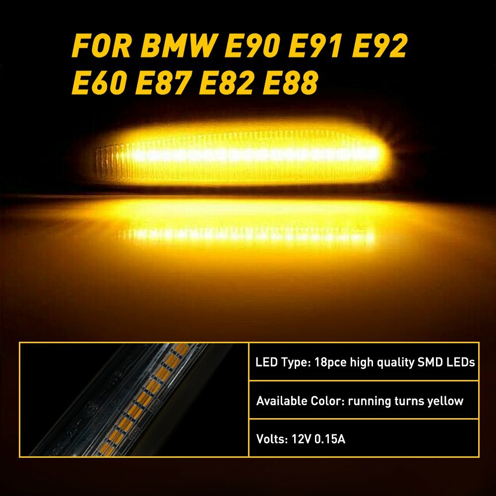 For BMW E90 E60 E82 E87 E88 Sequential LED Side Marker Blinker Turn Signal Light