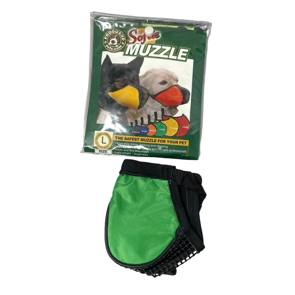 Softie Dog Muzzle Large ProGuard Light Weight Snap Buckle Adjustable Strap Green