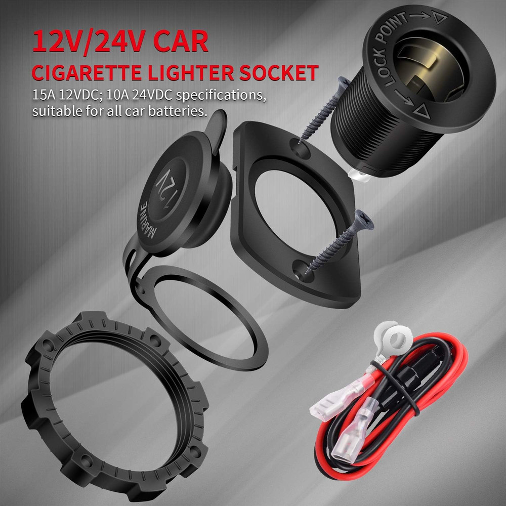 12V Cigarette Lighter Socket Replacement Female Connector DC Socket Power Outlet