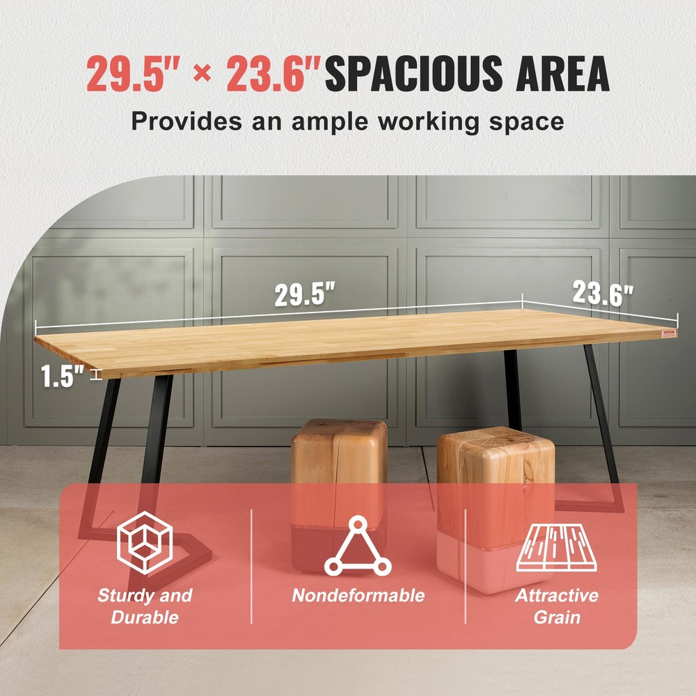 VEVOR Table Top Solid Wood Desk Top 29.5" x 23.6" x 1.5" Rectangular Maple Wood
