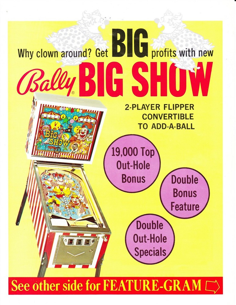 Big Show Bally Pinball Flyer Mint / Brochure / Ad