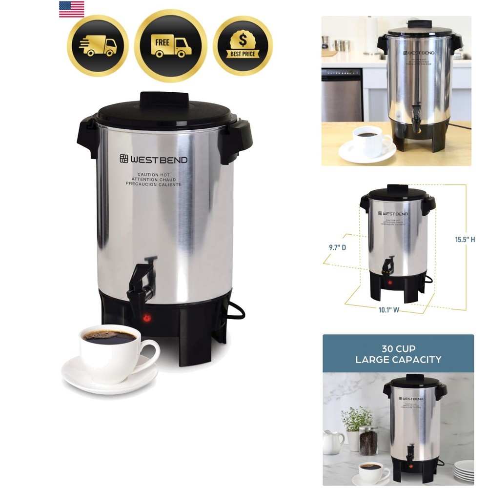 Coffee Urn Highly-Polished Aluminum Features Automatic Temperature Control wi...