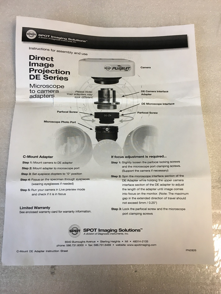 Spot Imaging Solutions Microscope Camera Adapter DE12CMT DE-BX 1.2X C-Mount