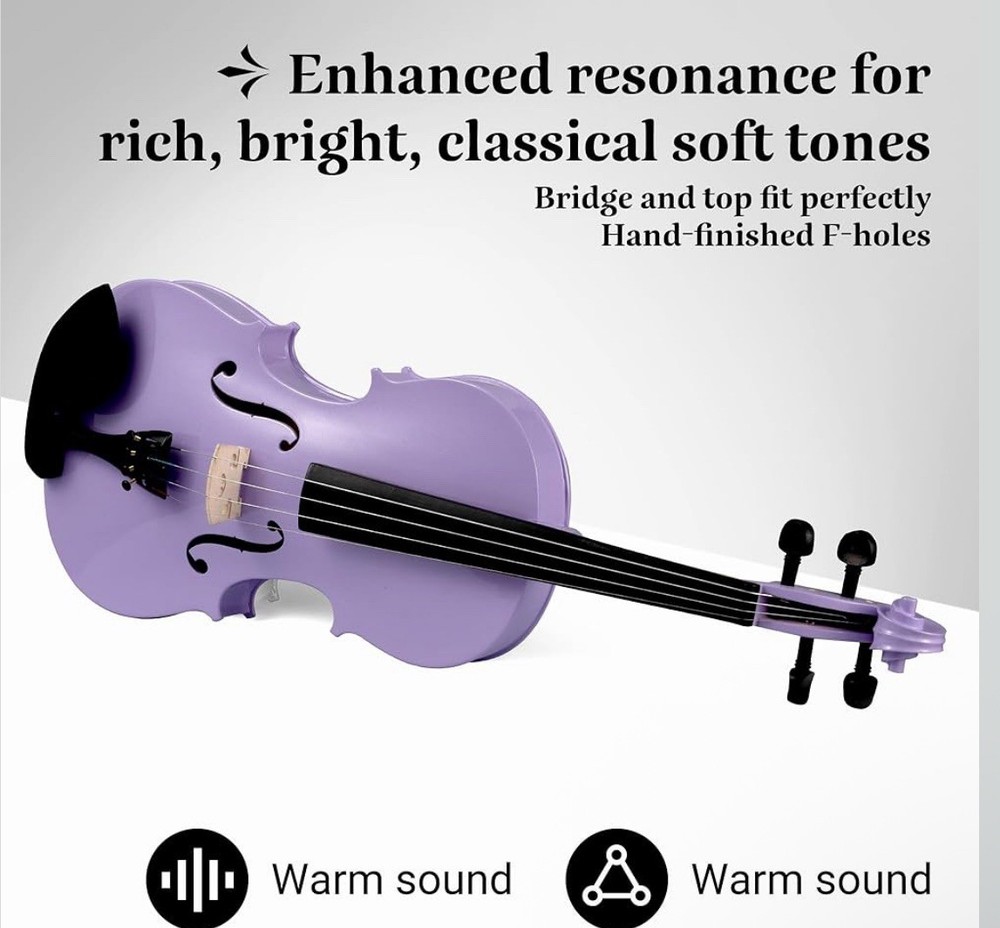 Solid Wood Violin 4/4 Full Size Purple For Adults and Beginners, Includes Case