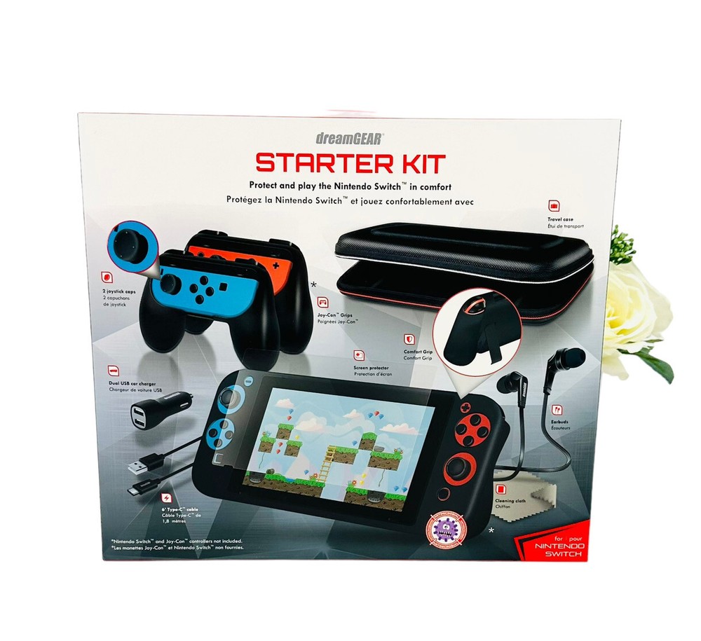 Nintendo Switch Accessories Bundle Case Charger Earbuds Grip Starter Kit NEW