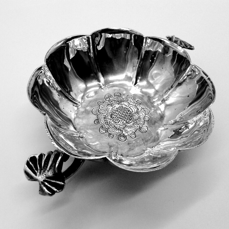 Spanish Colonial Silver Two Handled Bowl Flower Form