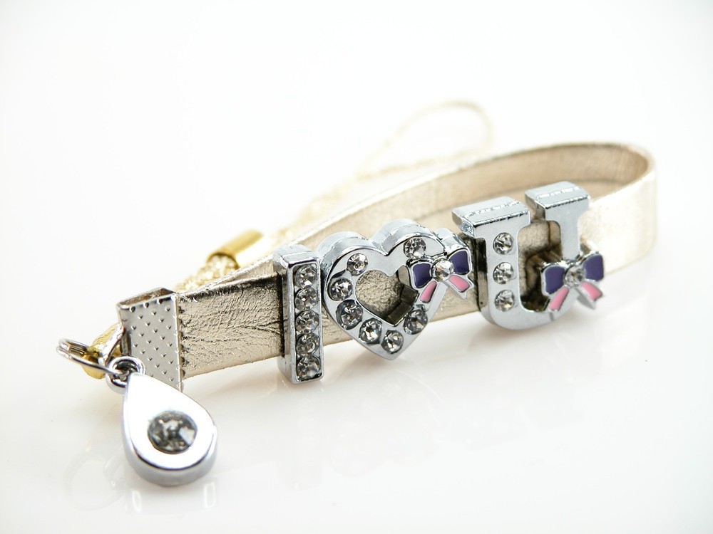 Personalized Custom Name Cellphone Purse Dangle Strap Rhinestone Letter & Charm