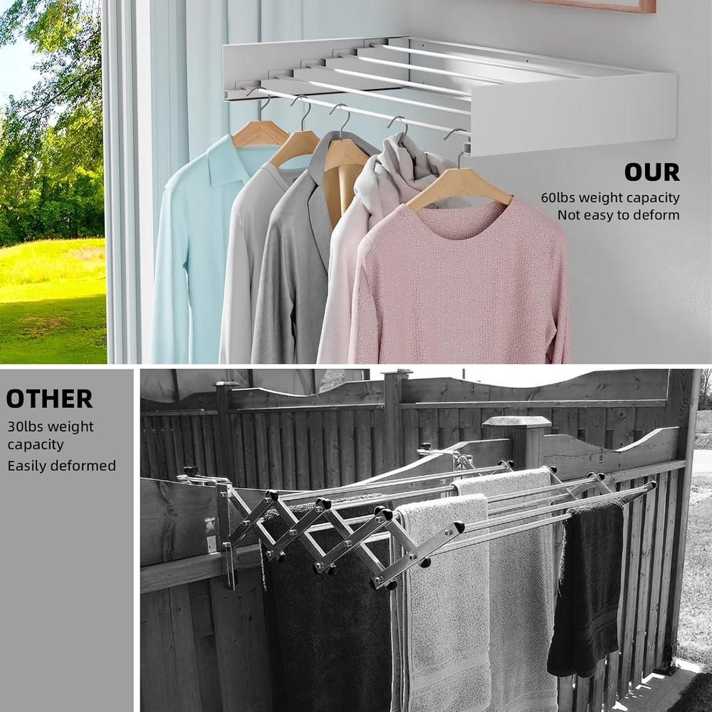 Wall Mounted Clothes Drying Rack, 31.5" Foldable Collapsible Laundry Rack, Heavy