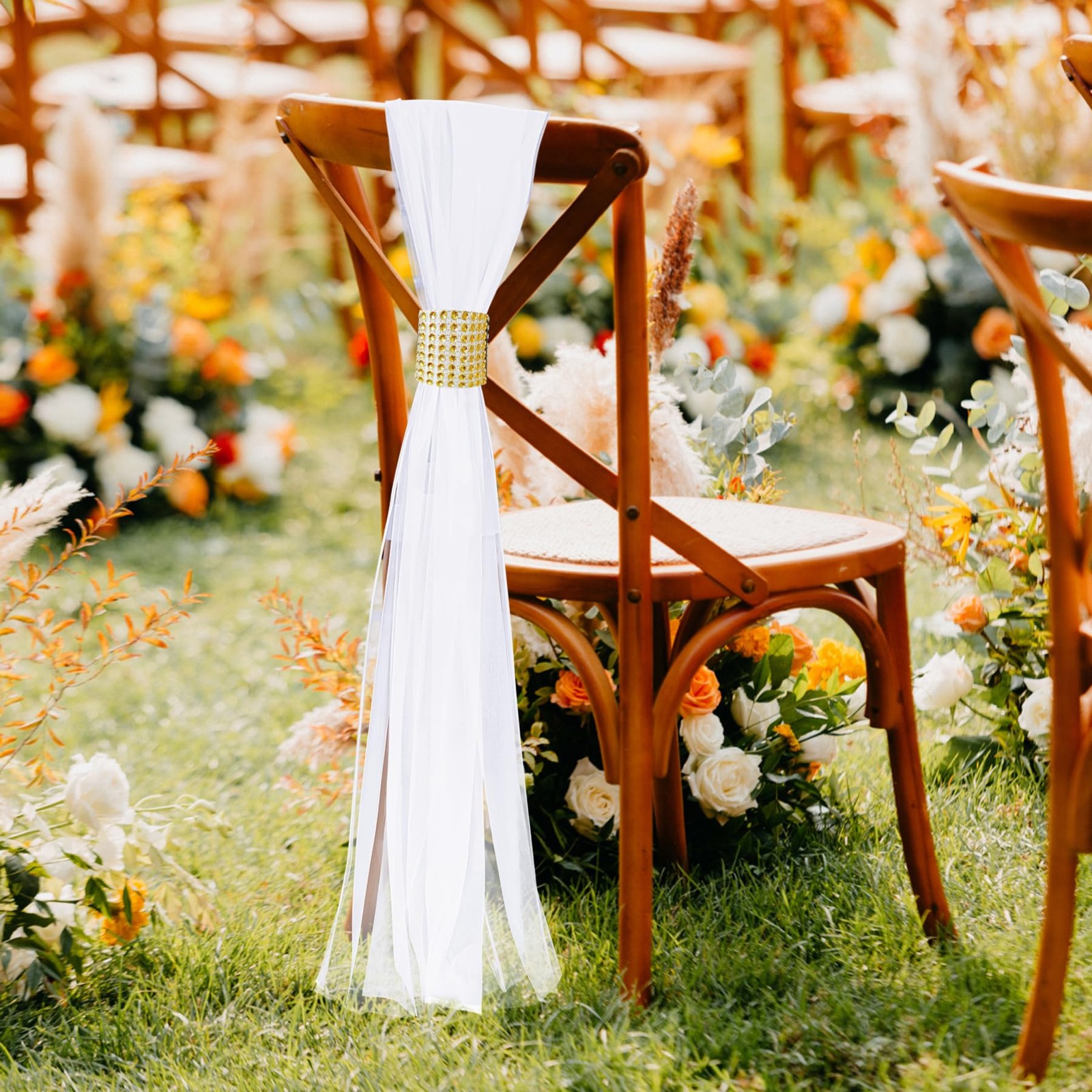 Large White Pew Bows Tulle Wedding Aisle Chair Decorations, Extended Church P...