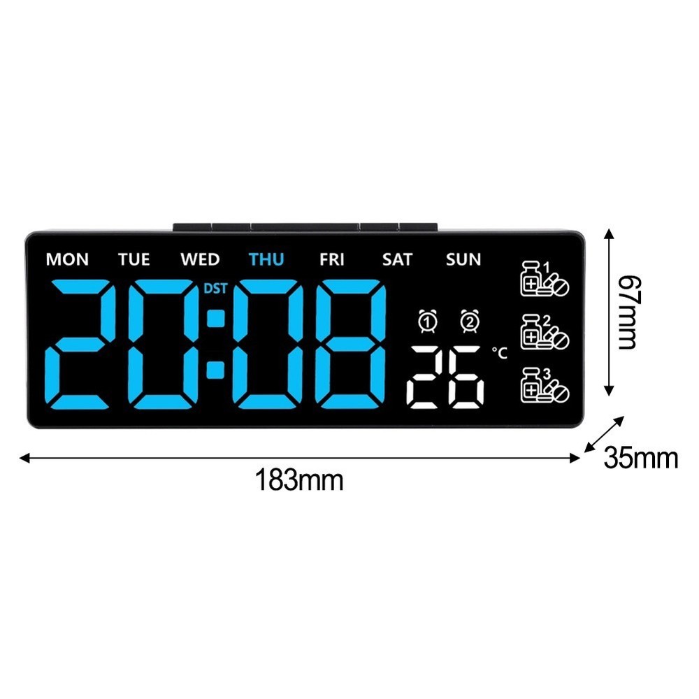 Wall Mounted Digital Clock with LED Display Alarm Week Day and Temperature
