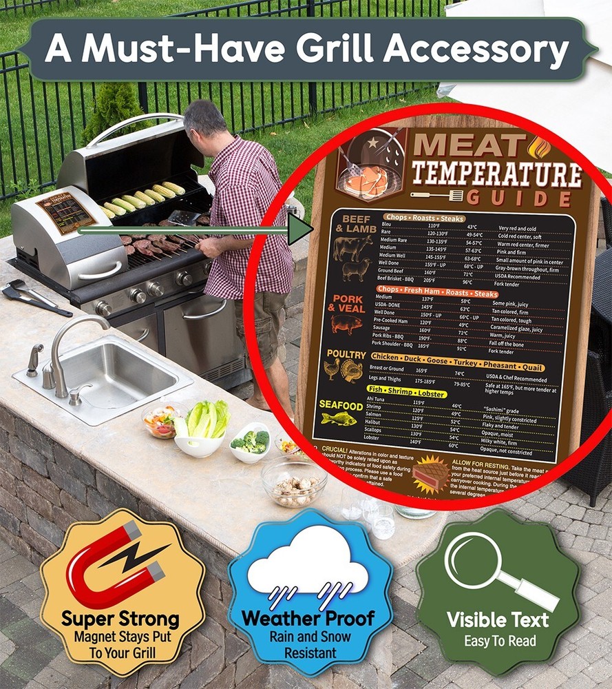 Meat Temperature Guide Magnet Chart BBQ Grill Doneness Cooking Kitchen Decor