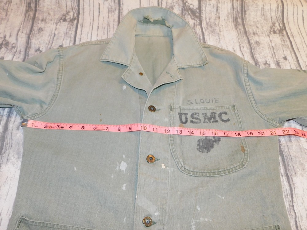 VTG 1940's USMC HERRINGBONE JACKET WWII BUTTON UP