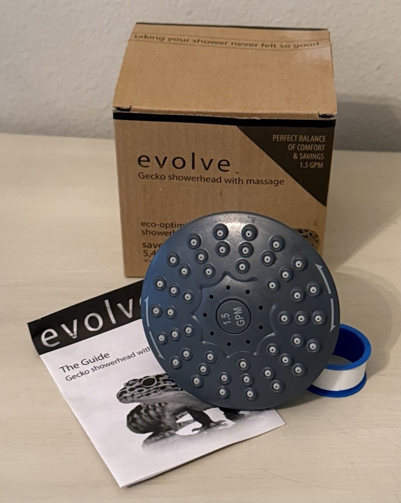 Evolve Chrome Gecko Massaging Shower Head Features Standard Massage New
