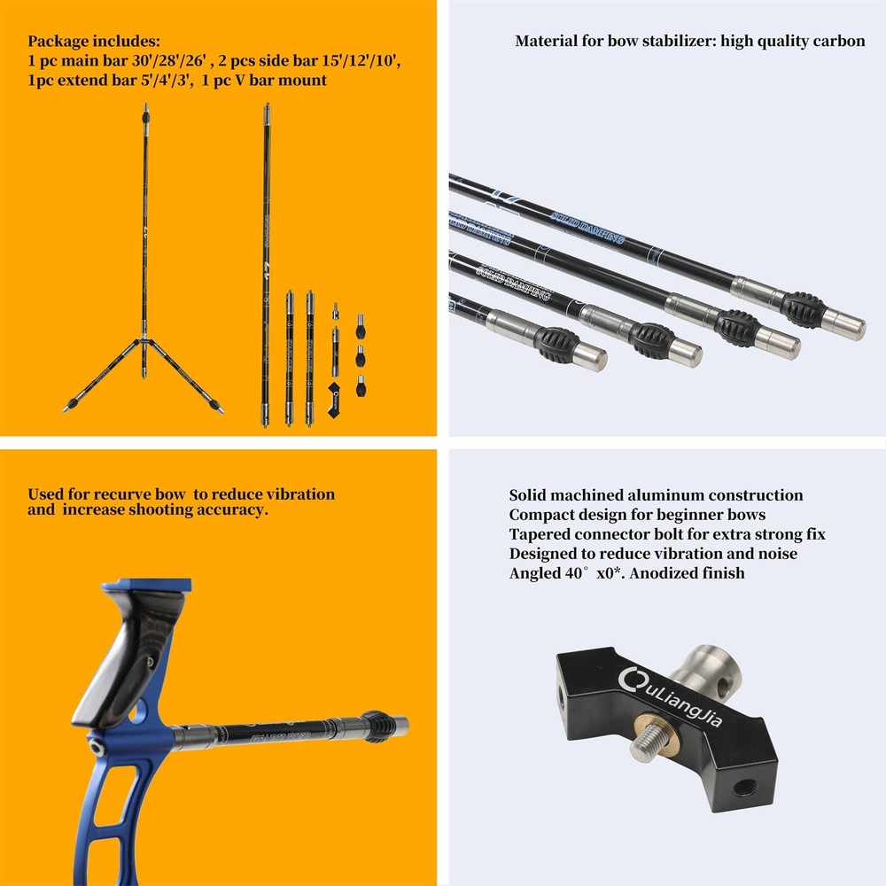Archery Bow Stabilizer Set 2 Pack Carbon Fiber 10" | Improve Accuracy