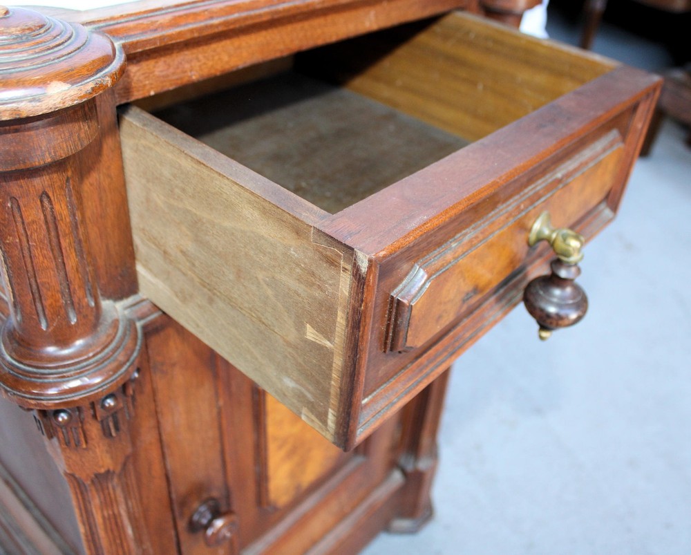 Antique Victorian marble top Walnut half Commode
