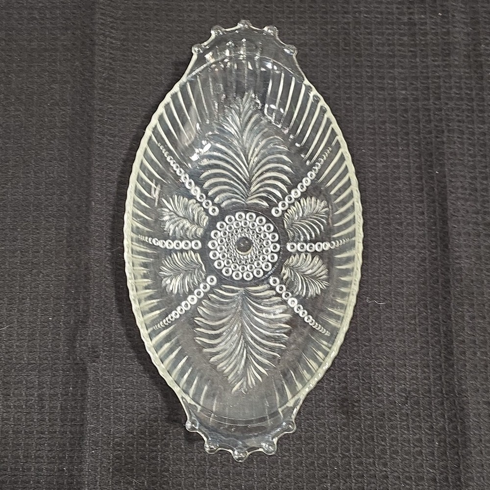 Clear Glass Oval Serving Tray with Floral Pattern
