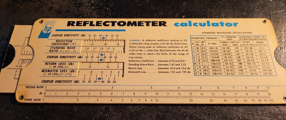 Reflectometer & Mismatch Error Limits Slide Rule Calculator Hewlitt-Packard Co.