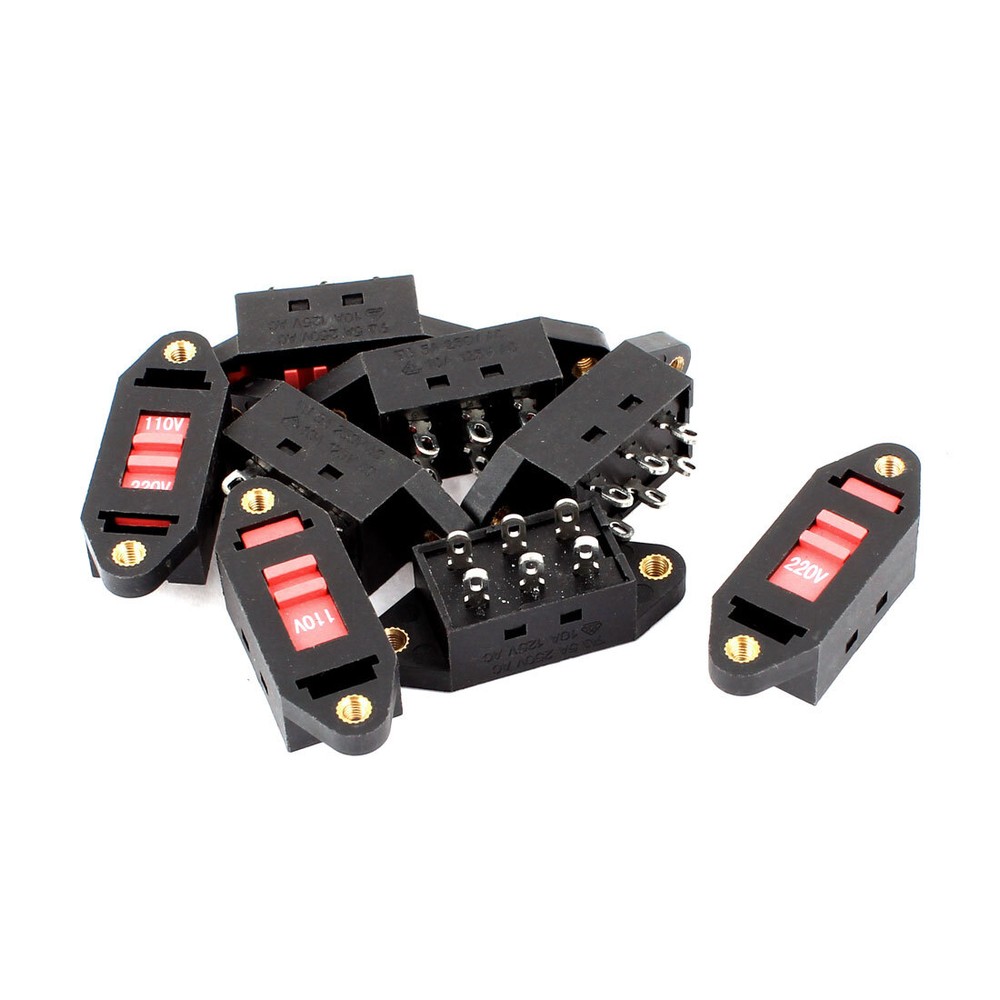 110V 220V DPDT 6pin 2Position M3 Change Slide Switch Black Red 8pcs