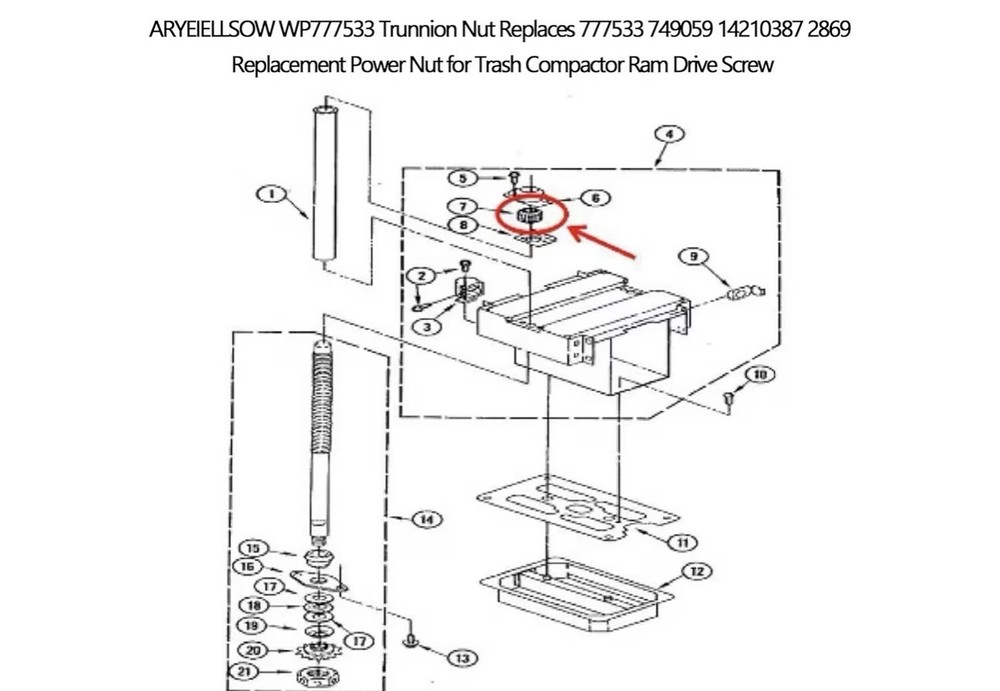 WP777533 Trunnion Nut Replacement for Trash Compactor Ram Drive Screw (1 PC)