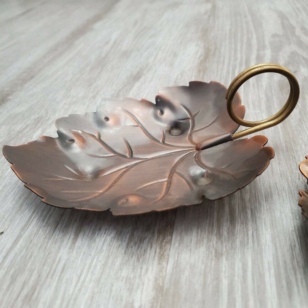 Vintage Handmade Copper Leaf Dish Copper Craft Leaf Solid Copper Set of 2