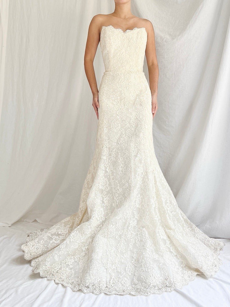 Liancarlo Couture Ivory Lace Strapless Mermaid Wedding Dress Size 4