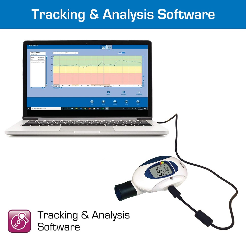 Microlife Digital Peak Flow Meter with FEV1 & Tracking Software | Reliable & Acc