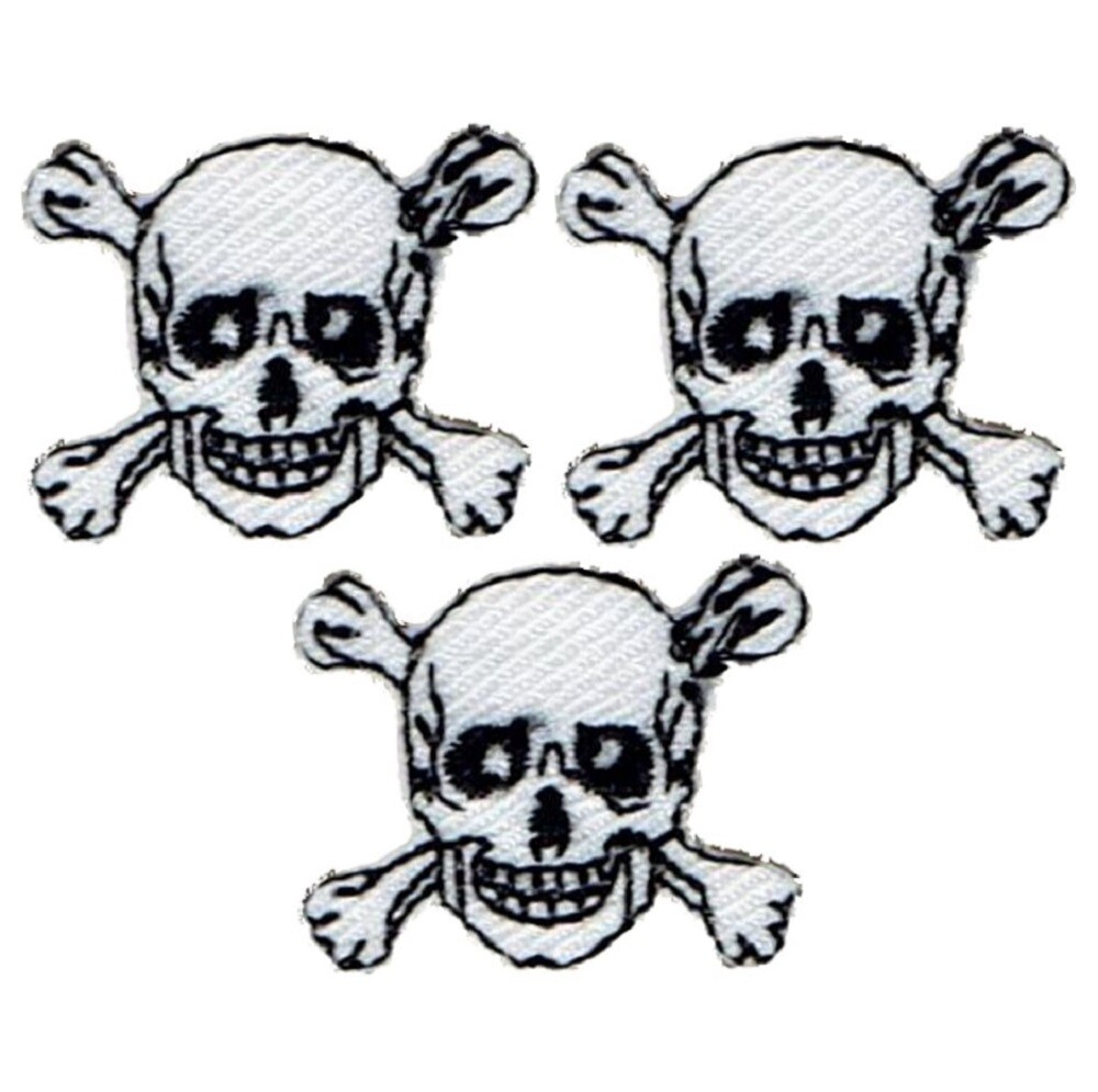 Mini Skull Crossbones Applique Patch - Skeleton Badge 7/8" (3-Pack, Iron on)