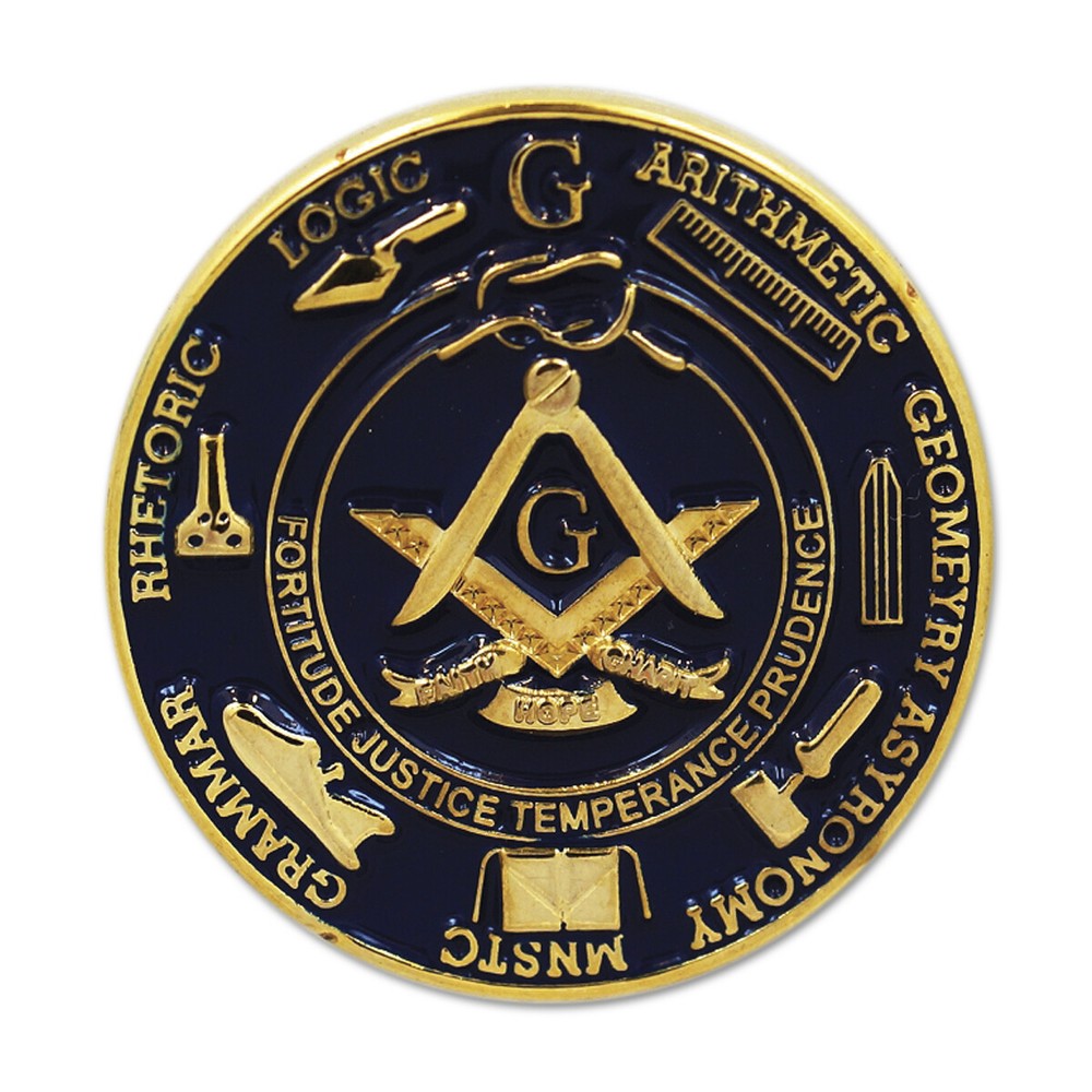 Seven Liberal Arts Working Tools Round Masonic Lapel Pin
