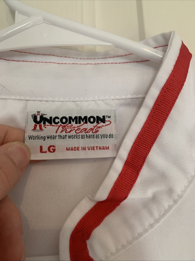 Chef Coat Uncommon Threads Large L White Restaurant Kitchen Uniform Button Up