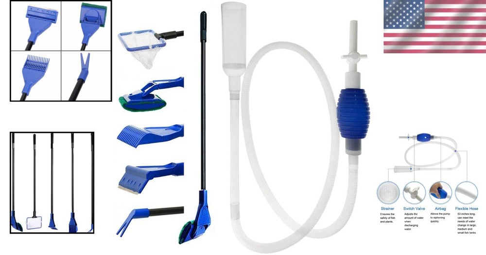 5-in-1 Aquarium Cleaning Tools: Efficient Siphon Vacuum & Algae Scraper