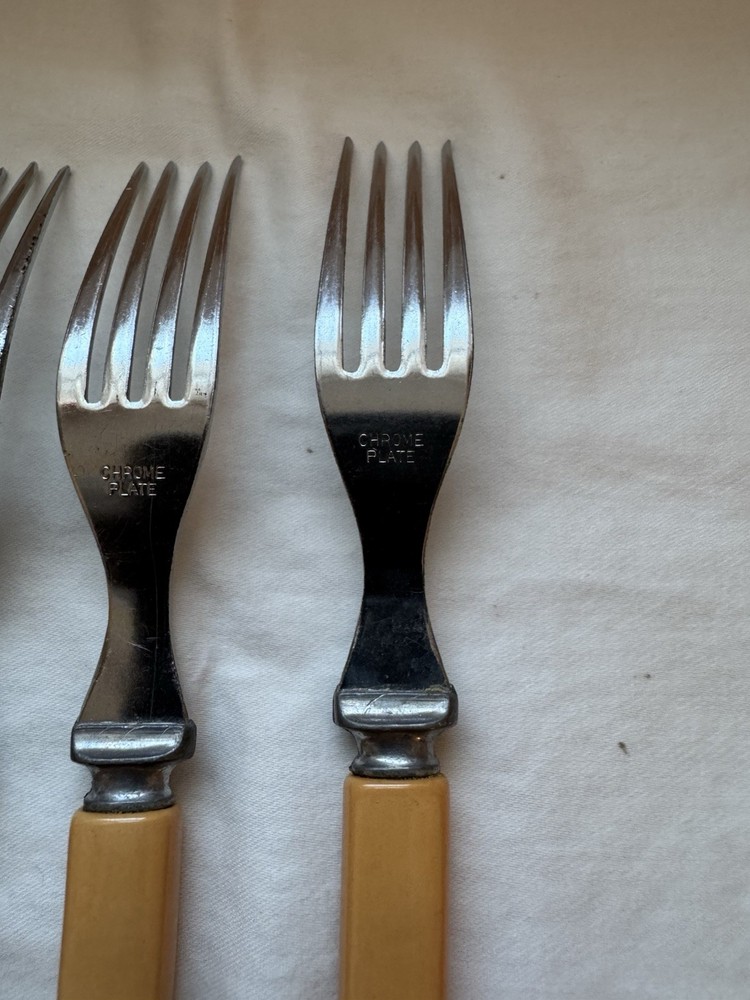 Bakelite Butterscotch Chrome Plated Forks 6pc.