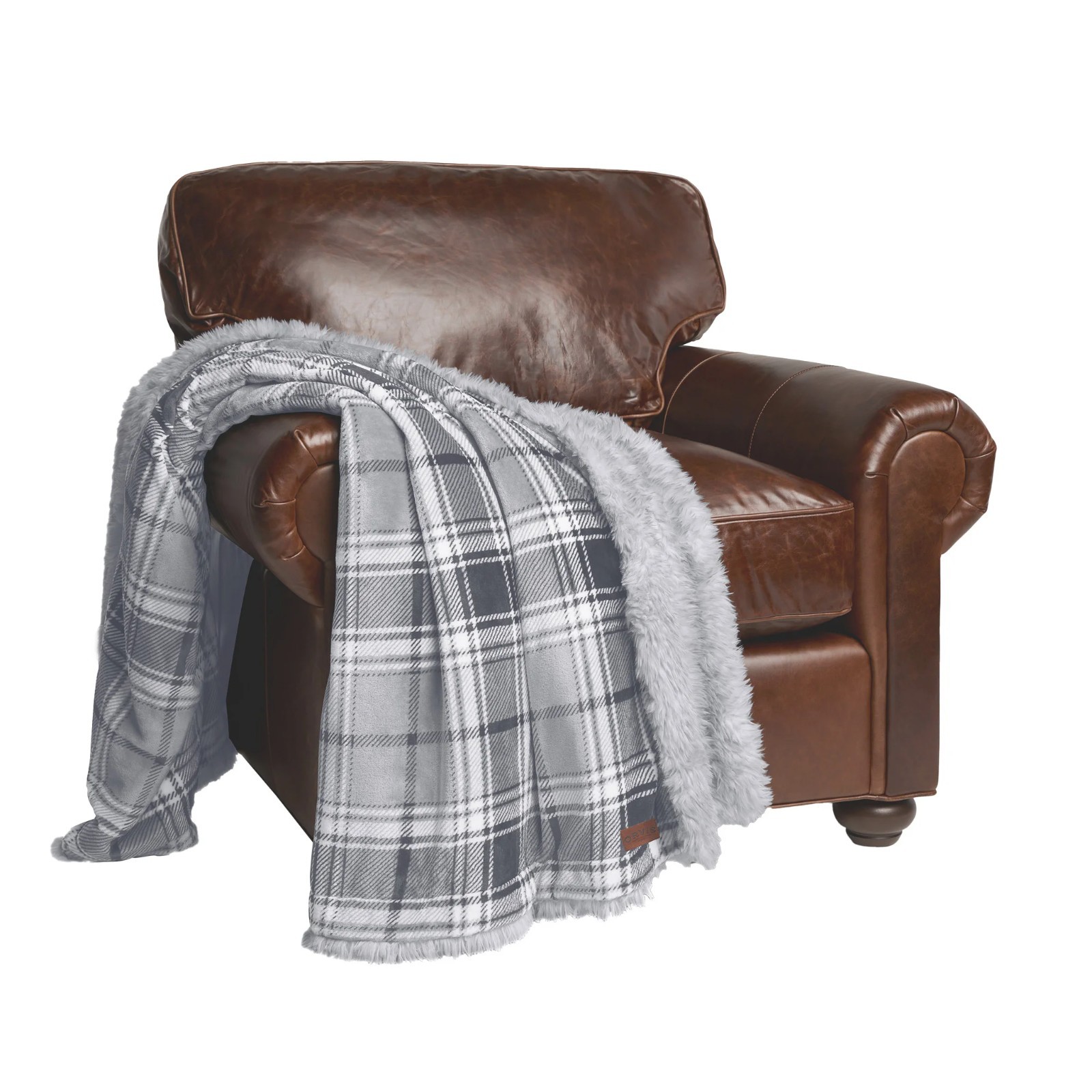 NEW Orvis Cozy Luxe Throw, Reversible Faux 60" X 70" Choice Brown, Gray, Ivory