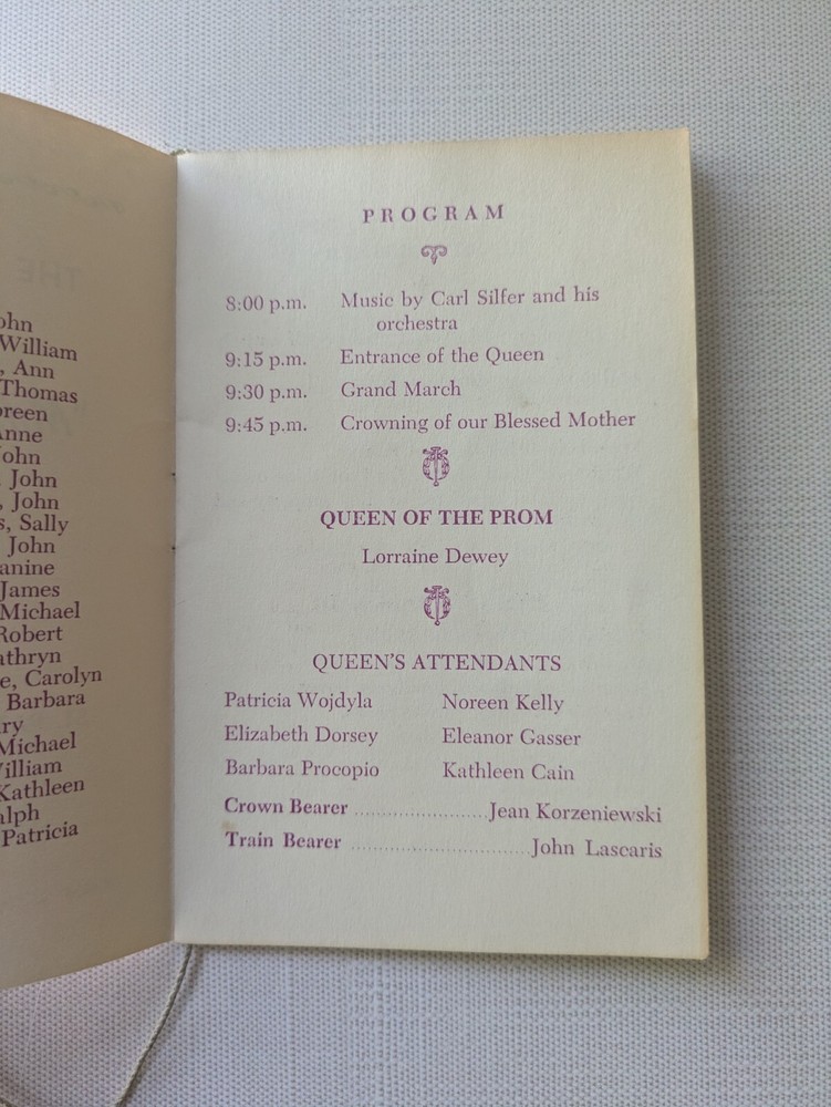 1962 St. Patrick's High School Syracuse NY Junior Prom Program