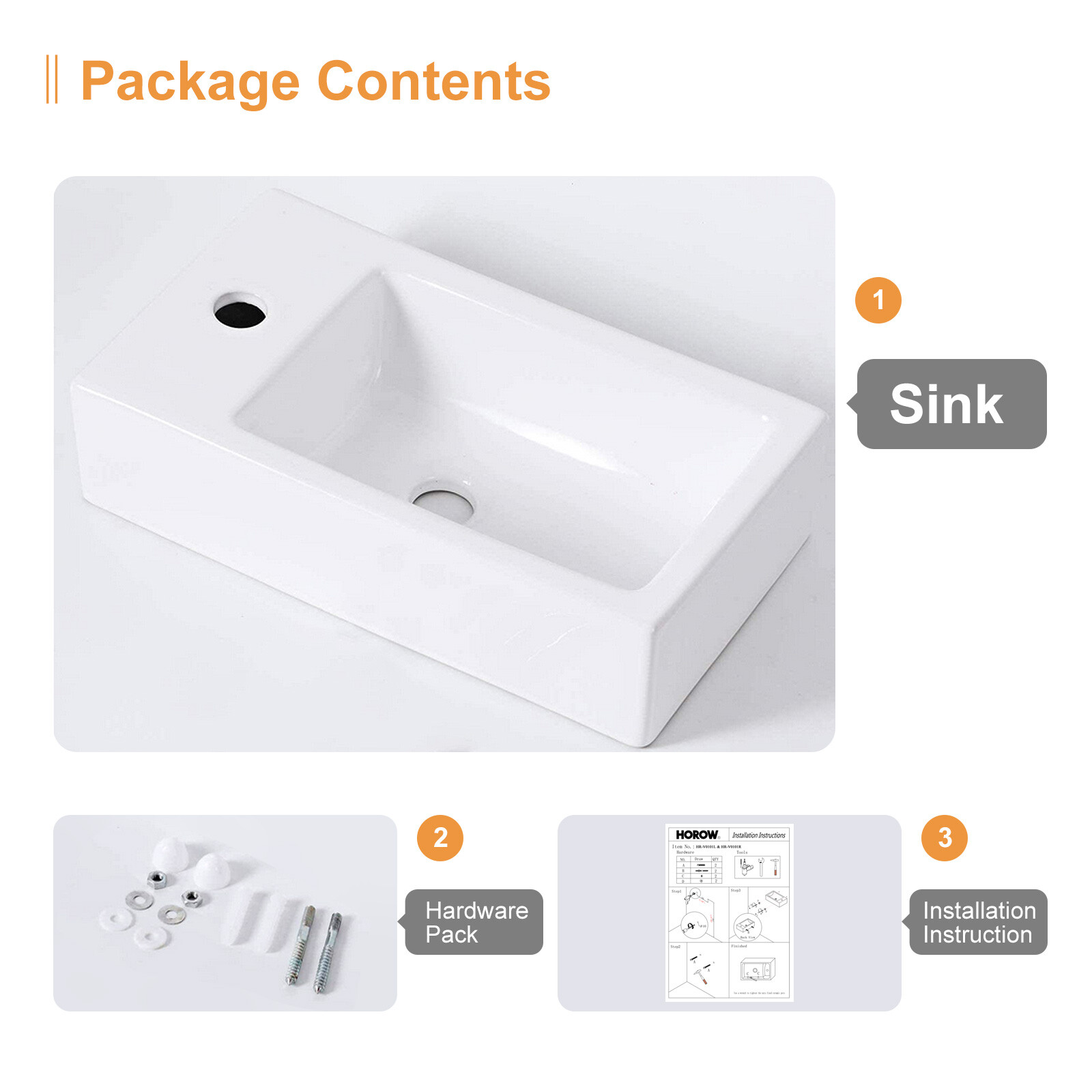 Small Wall Mount Vessel Sink Rectangle Sink White Ceramic Bathroom Sink, Left