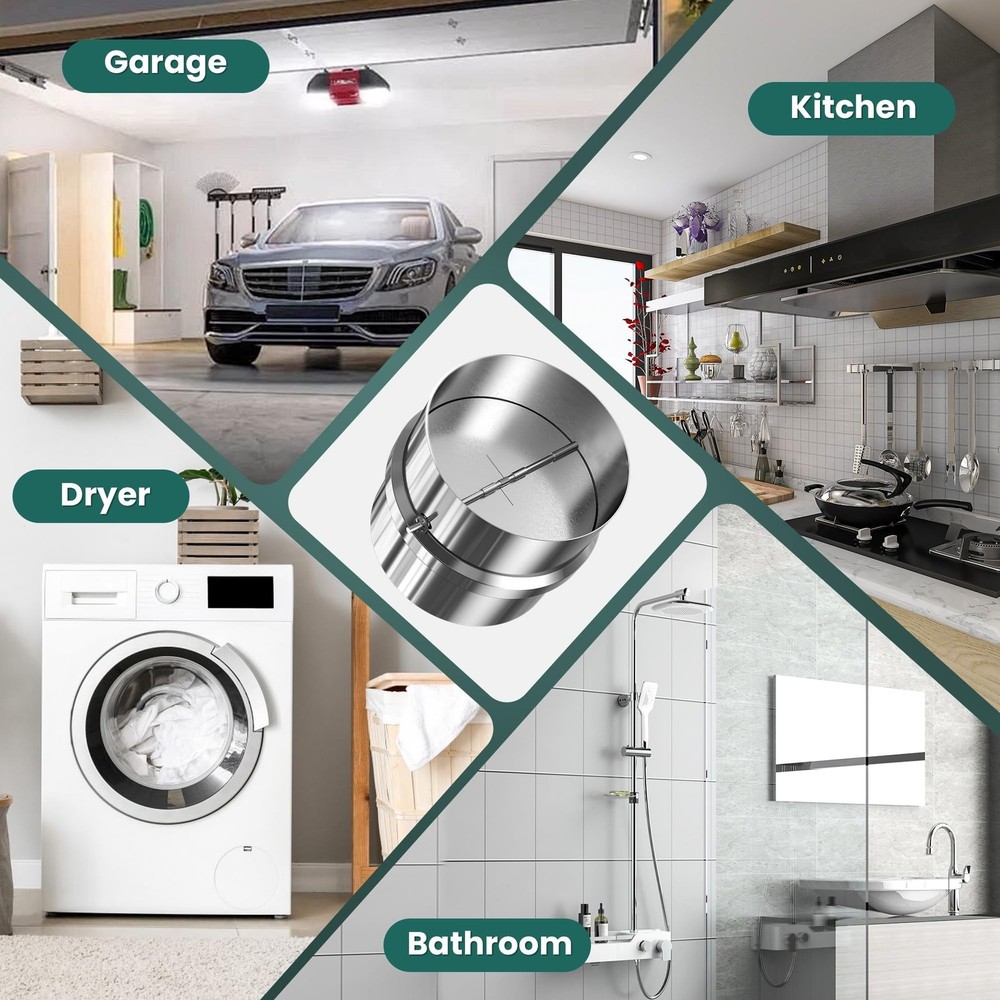 4" Backdraft Damper, One-Way Ducting Insert with Spring-Loaded Aluminum Flaps...