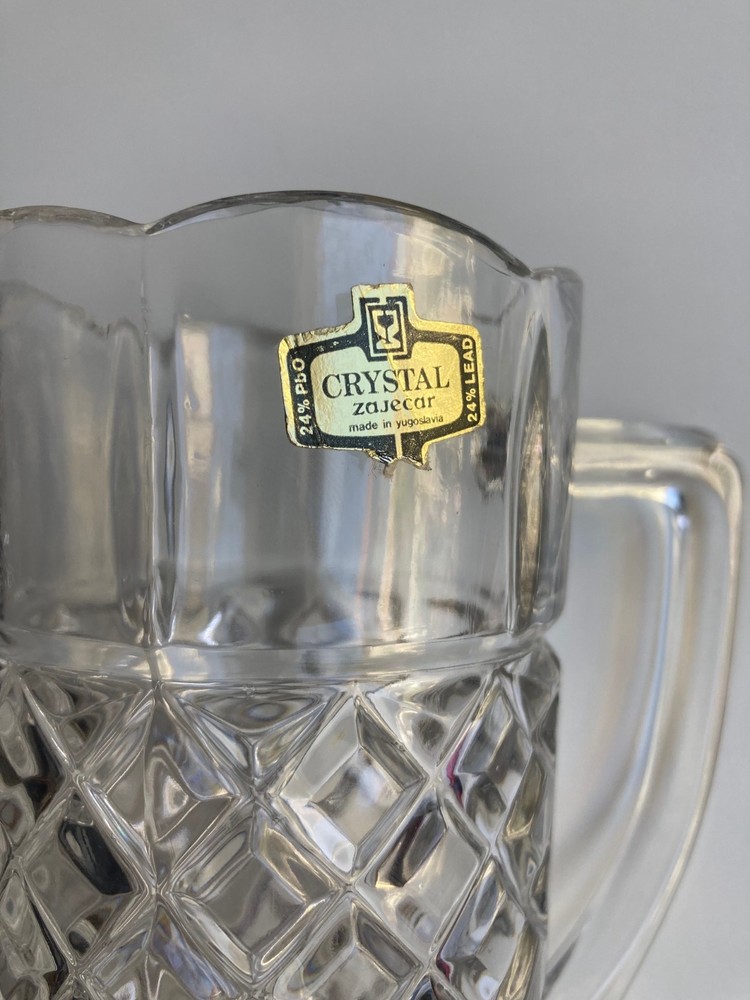 Zajecar Crystal Jug / Pitcher - Diamond Pattern Yugoslavia