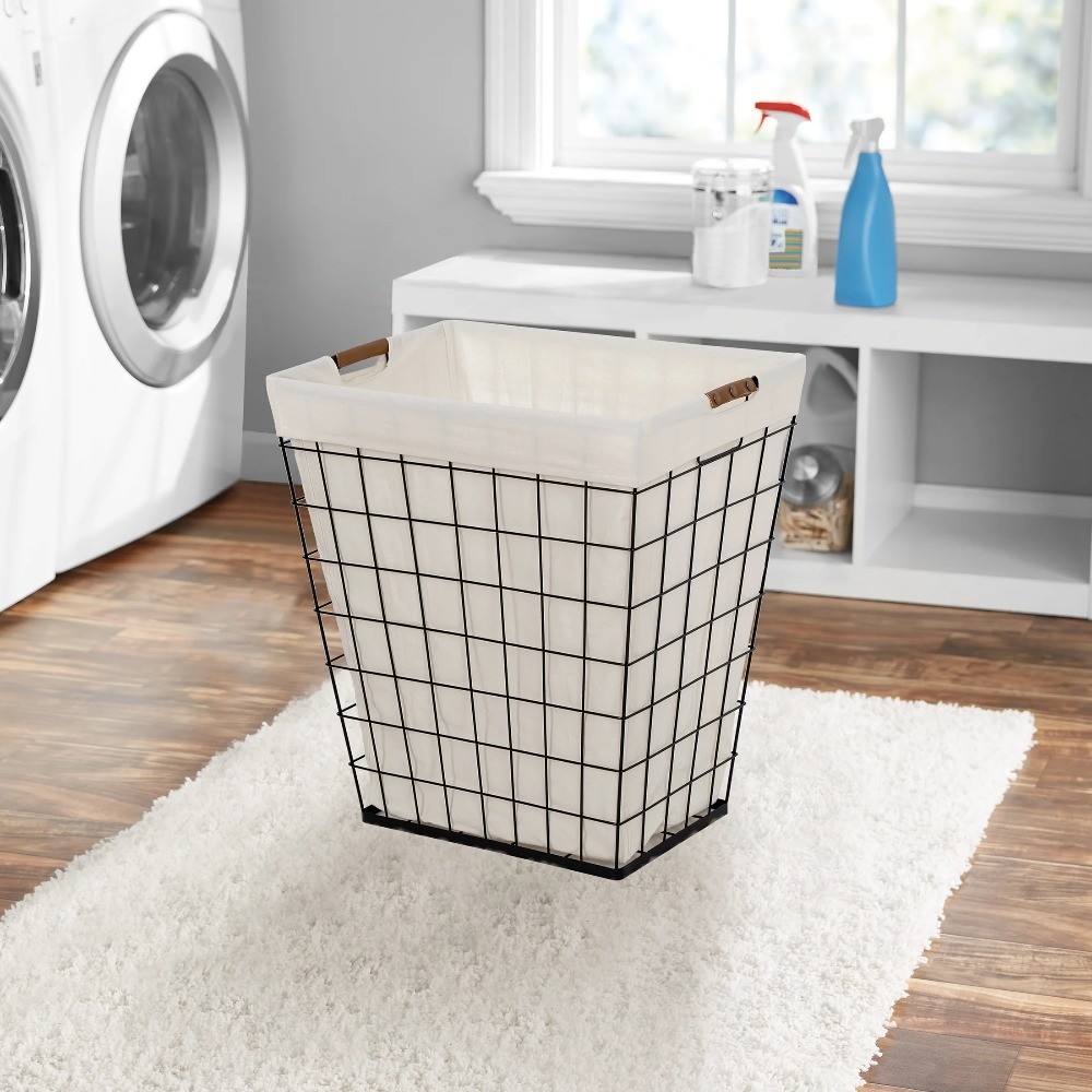 (2 pack)75L Rectangular Steel Wire Laundry Hamper with Removable Liner, Adult